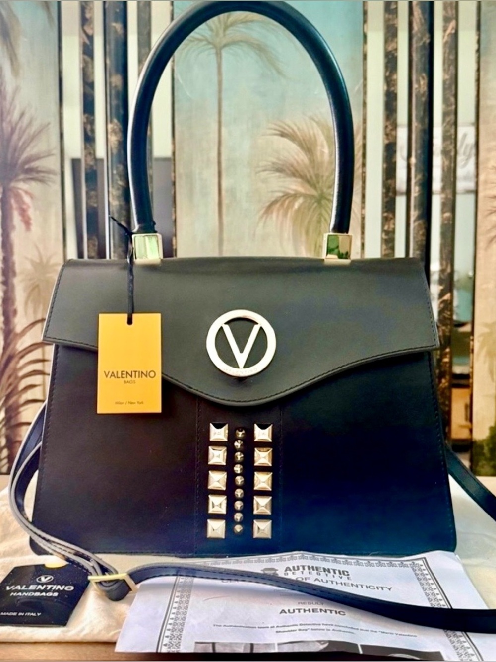 $1,000 Valentino Studded Crossbody Tote Bag with COA